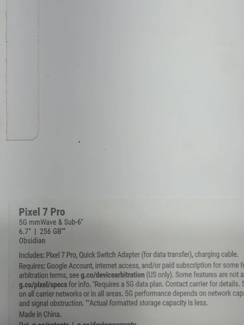 Pixel 7 Pro Original Box Only Black  Color -- (NO DEVICE OR ACCESSORIES)